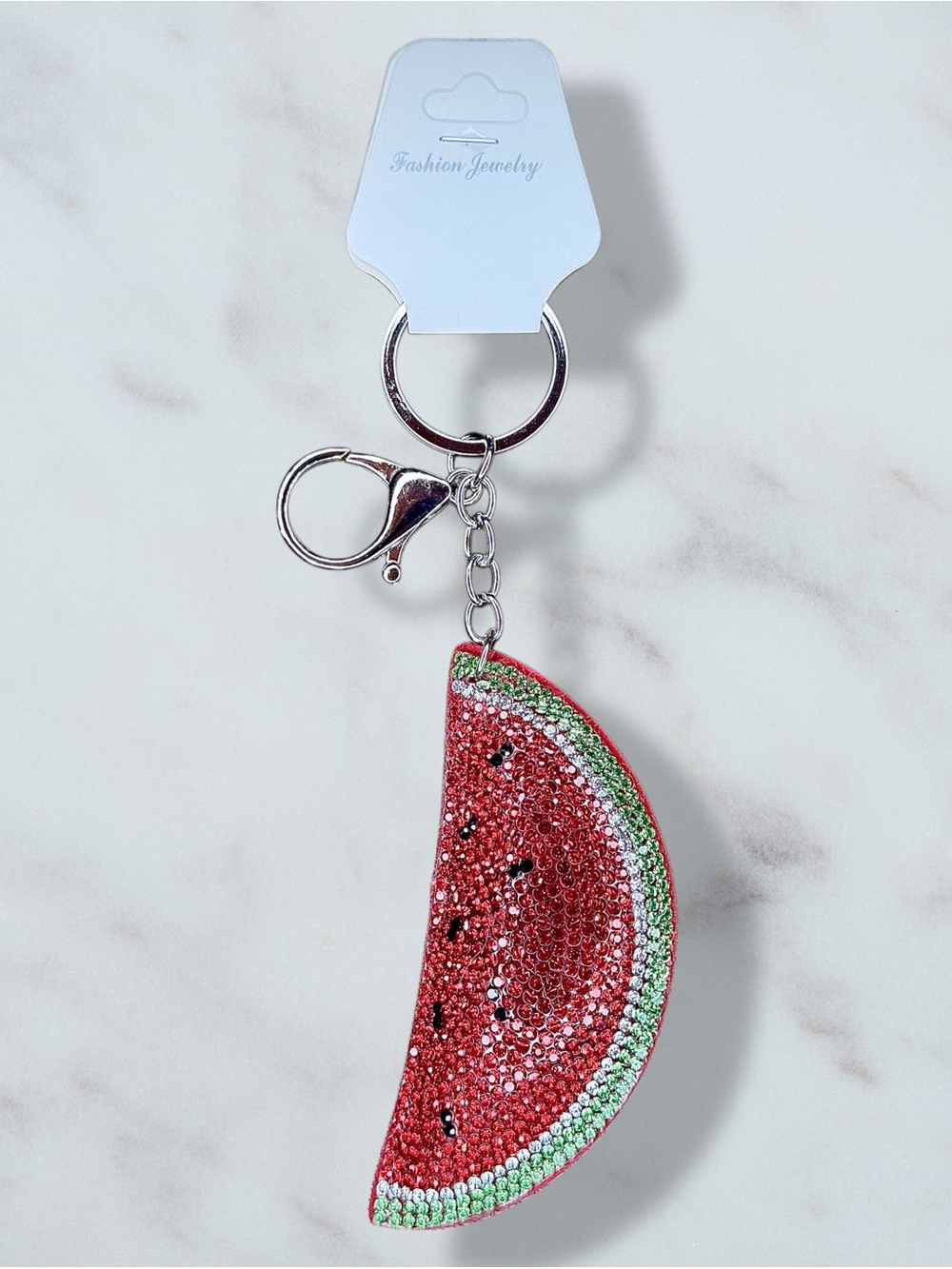 Watermelon Rhinestone Charm Keychain